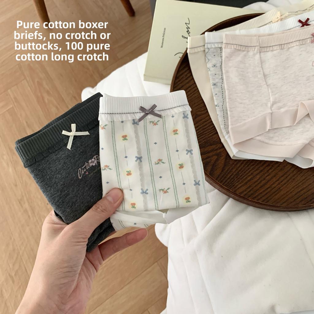 Ladies' Spring and Autumn Sweet Bow Floral Print Pure Cotton Extended Crotch Waist Bag Hip Briefs