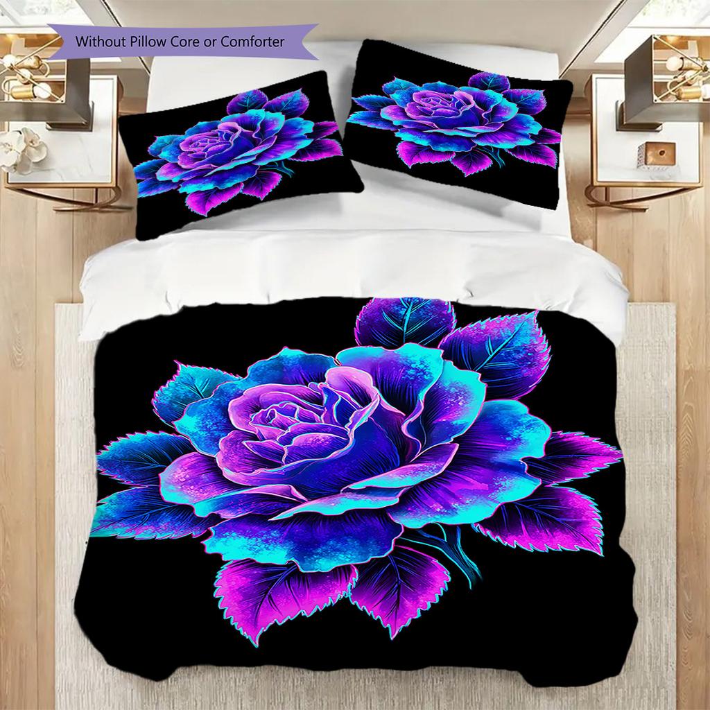 Rose Pattern Bedding Quilt Set Quilt Cover Pillowcase Home Decoration Birthday Gift (1 * Duvet Cover + 2 * Pillowcase, Without Core)