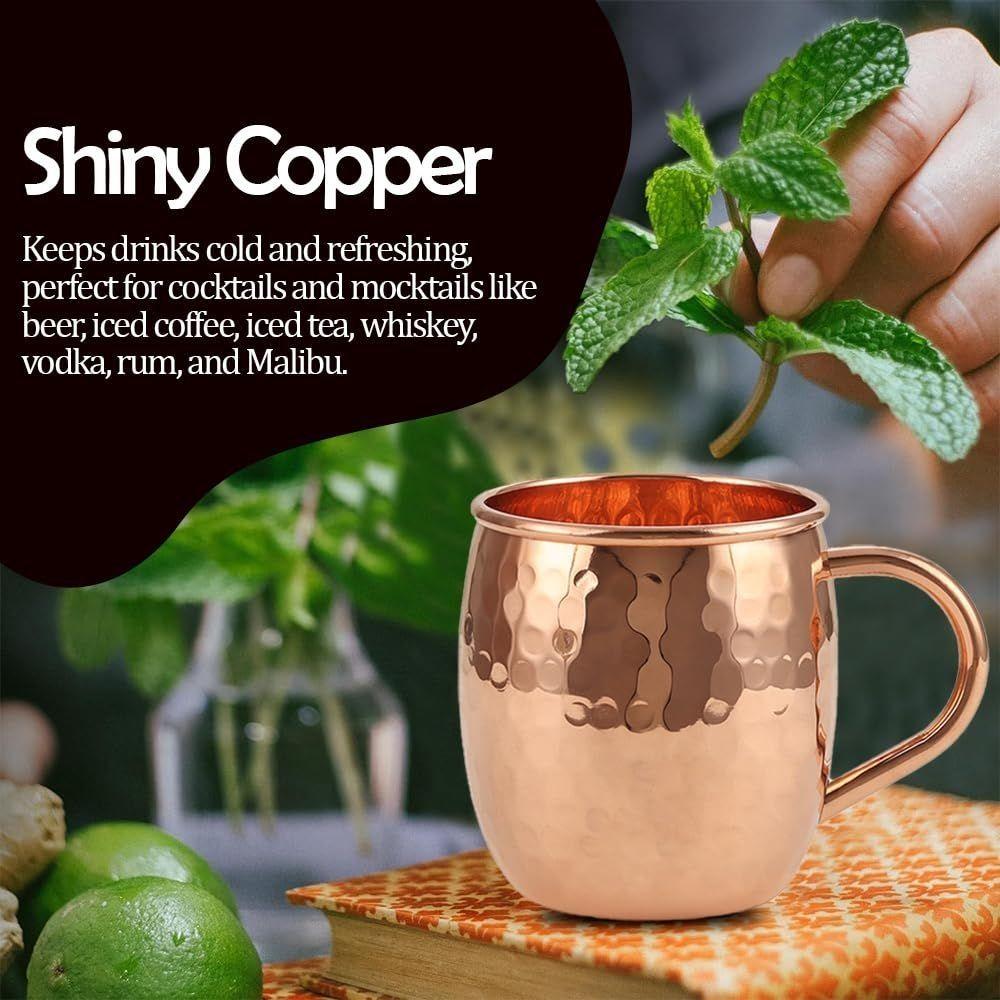 Copper Mule Mug, Handcrafted Shiny Moscow Mule Beer Mug Cup, Cocktail Serveware, , Drinks, & Gifts, Best for Parties (500 ml) Set of 8