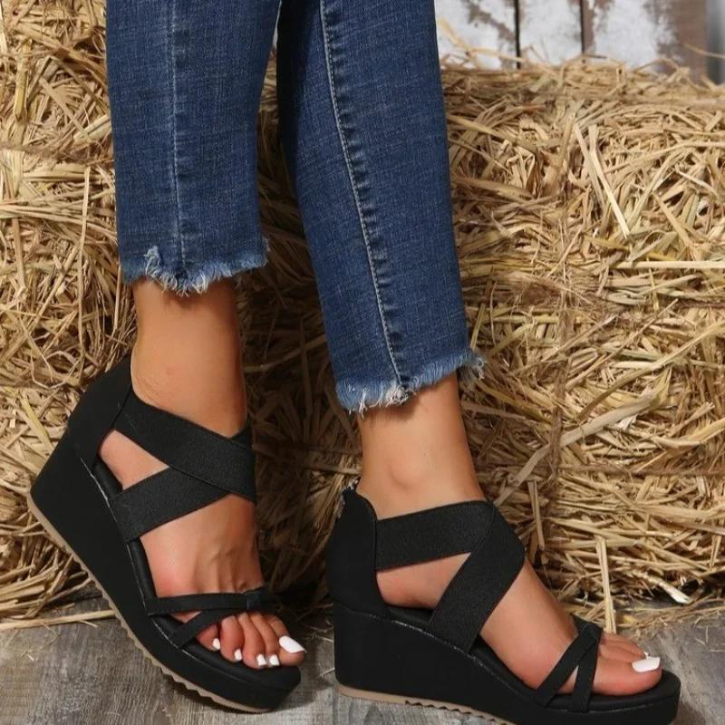 Shoes for Women Fashion Casual Wedge Women's Sandals Summer Solid Color Open Toe Cross Sandals for Women Zapatos De Mujer