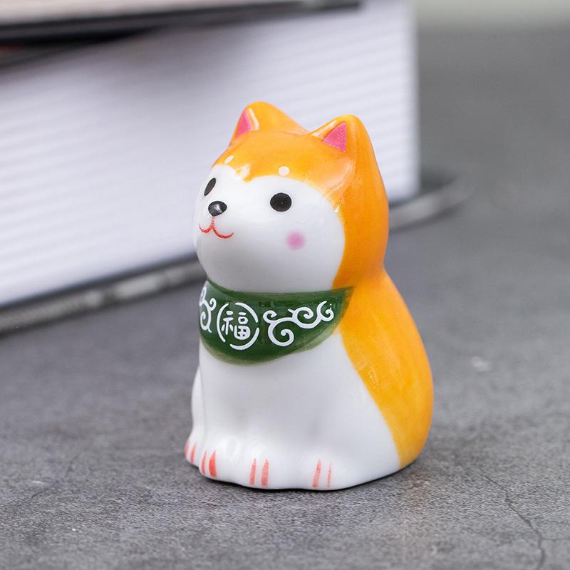 

Японская керамическая статуэтка собаки сиба-ину, талисман на удачу, украшение для ландшафта, домашний декор, миниатюрные аксессуары, подарки жёлтый