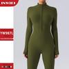 Seamless Zip Long-Sleeve Yoga Jumpsuit with Waist-Slimming Tights