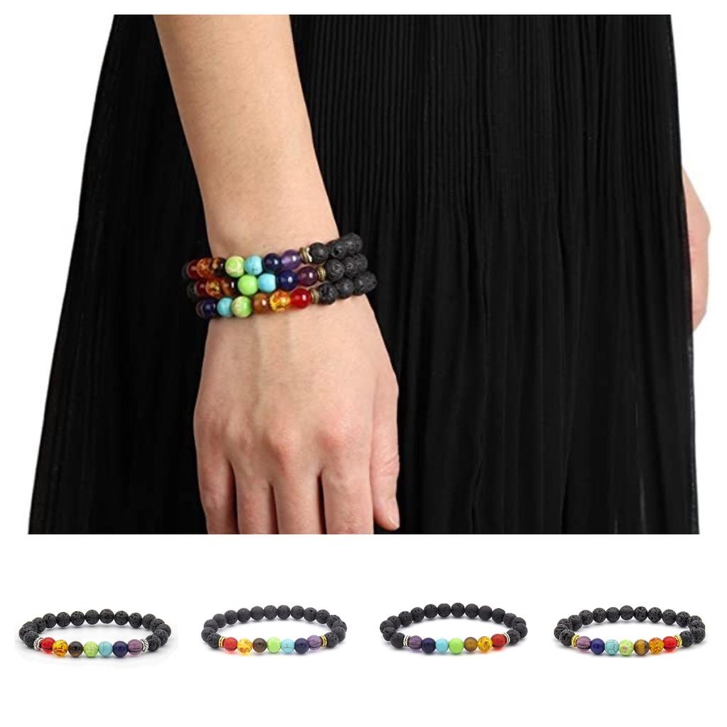 Strand Gemstone Men Bracelet Colorful Beads Energy Bracelet Healing Gift Yoga