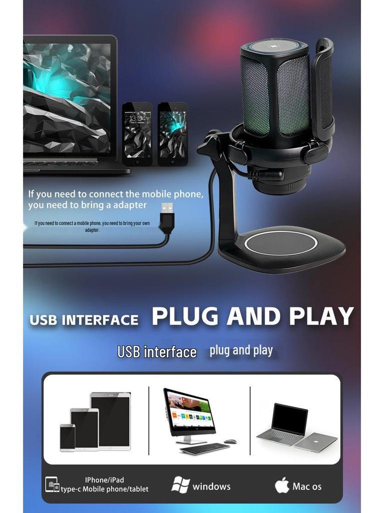 RGB USB Gaming Microphone with Pop Filter for Esports and Live Streaming