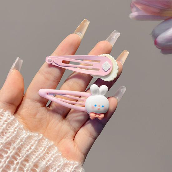 4Pcs Girl Hairpins Cartoon Rabbit Heart Design BB Clips Low Saturation Pink Hair Pins School Dating Hair