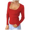 Damenmode, lässig, einfarbig, sexy, schlankes, langärmeliges T-Shirt mit quadratischem Ausschnitt