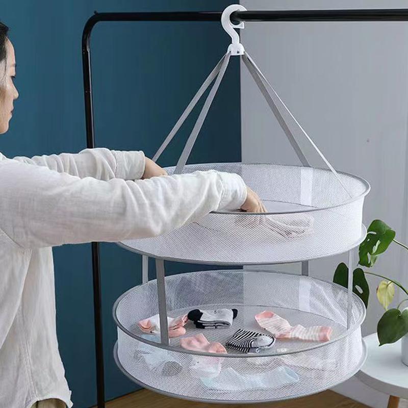 2 Layer Foldable Mesh Clothes Basket Anti Deformation Net for Sweater Fast Air Dry Use in Laundry Home