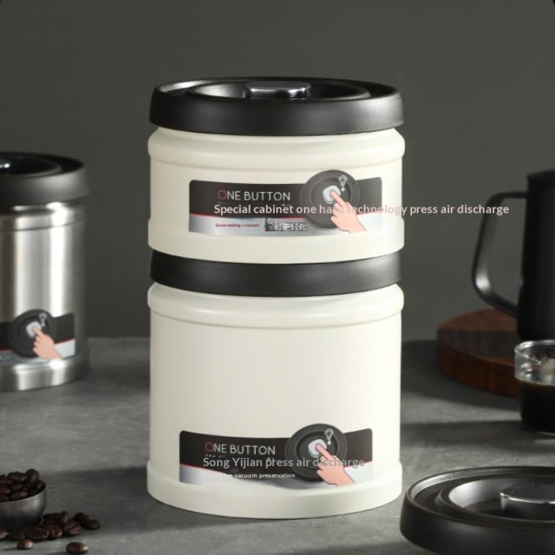 Coffee Bean Vacuum Sealed Tank Stainless Steel Grain Tea Nut Storage Vacuum Airtight Sealed Cans Kitchen Storage Organizer