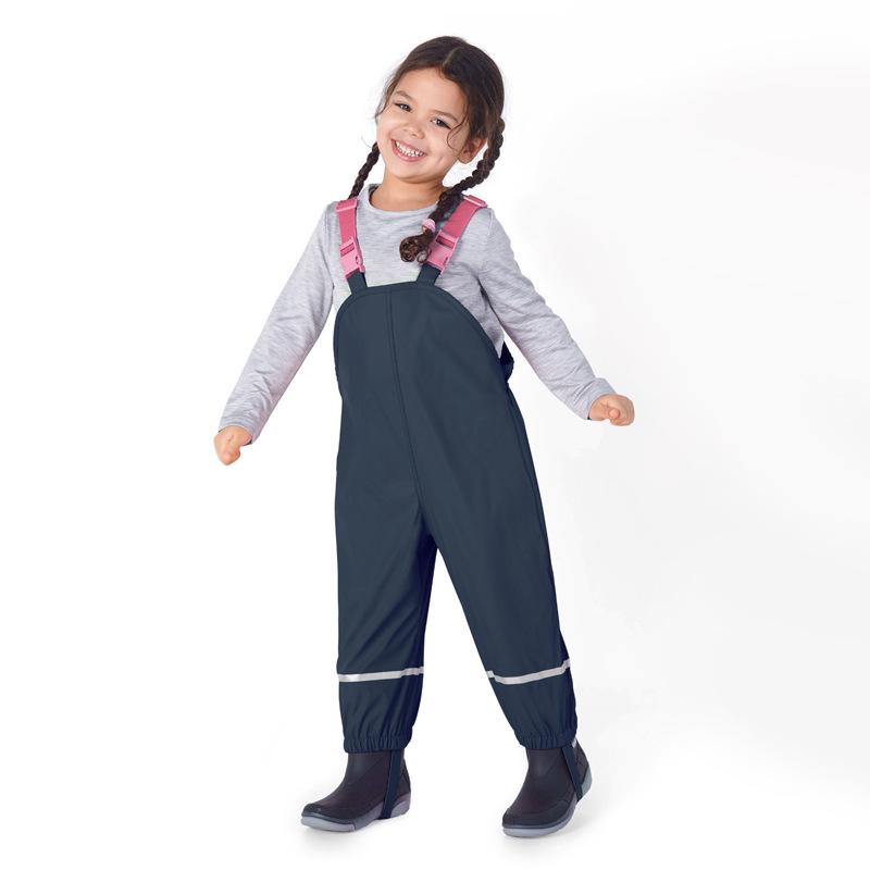 Children's Waterproof Fleece-Lined Outdoor Rain Bib Pants Jumpsuit