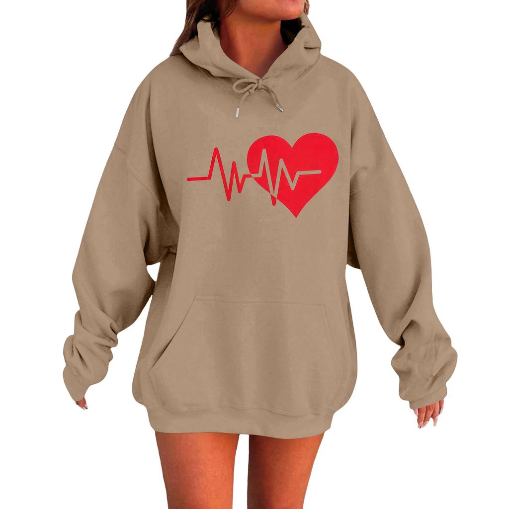 Damen Locker Bequem Lässig Modisch Liebe Aufdruck Langarm Sweatshirt