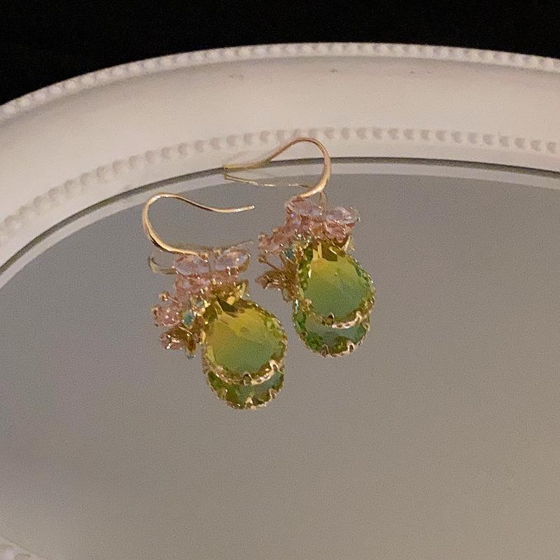 Korean fashion zircon butterfly water drop ear hook light luxury niche earrings earrings temperament high-end earrings women