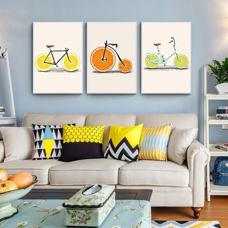 Abstract Fashion Bike Lemon Orange Fruit Print Canvas Paintings Kitchen Decor Nordic Posters Minimalist Wall Art Pictures