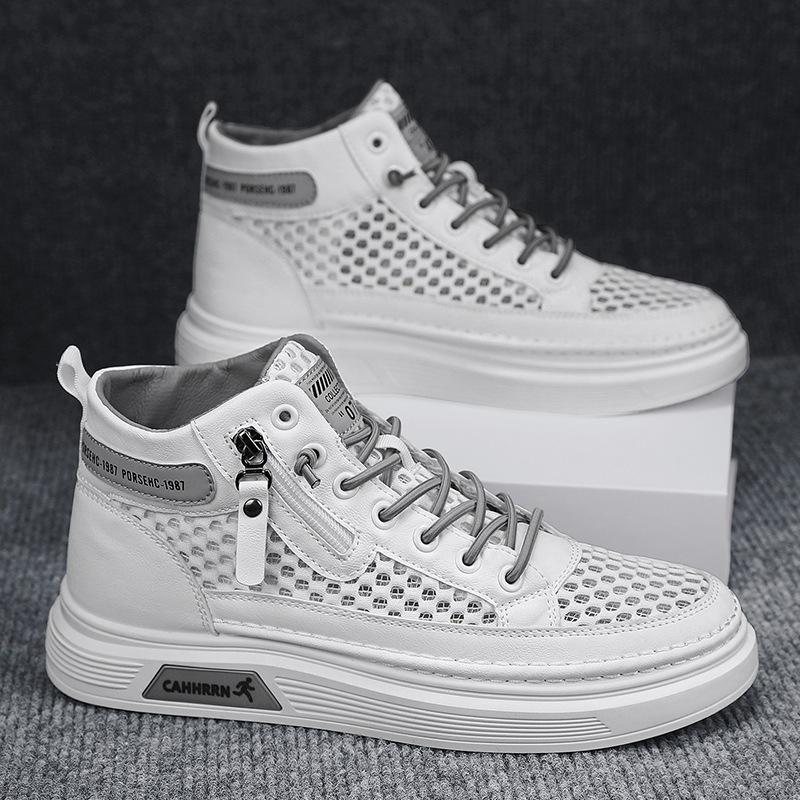 

Hollow breathable board shoes men s versatile casual mesh trendy shoes students spring high-top men s shoes big net 44