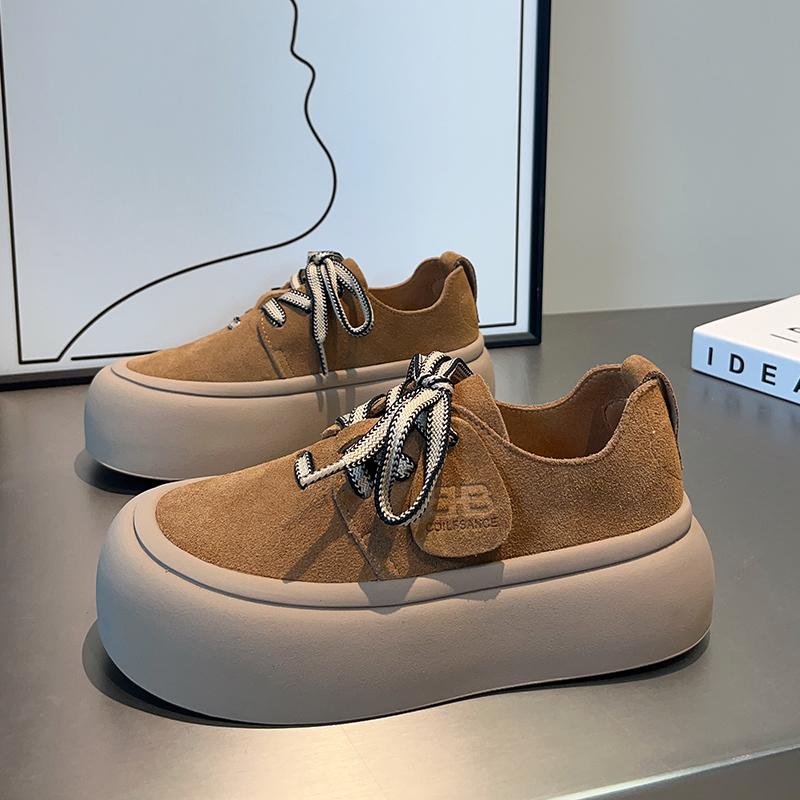 Schuhe Damen Vollrindleder Taschenkopf neu Herbst und Winter weichsohlige Einzelschuhe dicksohlige flachsohlige Schnürschuhe Boken Damenschuhe