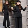 Women's Wool Suit Set: 2026 Spring Collection - Fashionable Temperament Casual Jacket & Wide-Leg Pants with Belt
