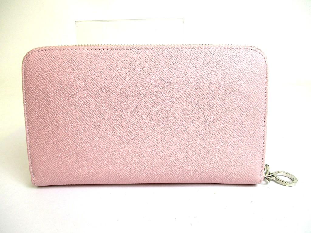 Authentic BVLGARI Light Pink Leather Round Zip Long Wallet Purse #b128  Open box