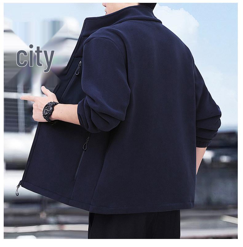 Woodpecker Men's Thickened Fleece Hoodie Jacket - Warm Stand Collar for Autumn/Winter Outdoor Sports