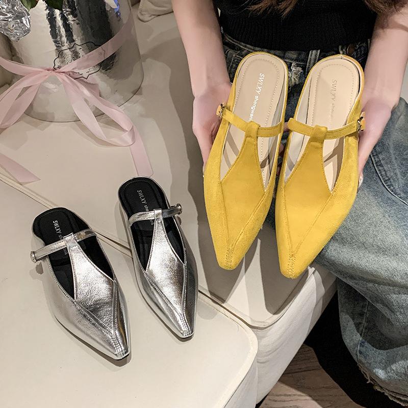 Hot Selling Women's Slippers 2025 New Summer Mary Janes Thick Heel Retro Style Flat Head Shape Elegant French Style Shoes