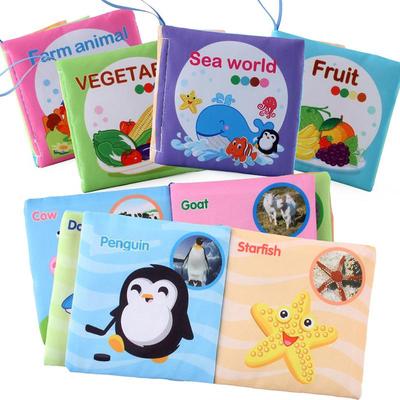 8-seitiges Stoffbuch für Babys, weiche Bücher, Zeichentiere, Zahlen, Essen, kognitive Entwicklung, Lernen, frühe Bildungsspielzeuge für Kinder