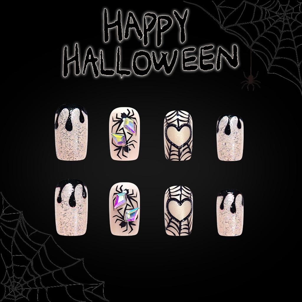 Halloween Aufklebe-Nägel Quadratische Falsche Nägel Acrylnägel Spinnennetz Falsche Nägel Aufklebenagel Vollständige Abdeckung Falscher Nagel