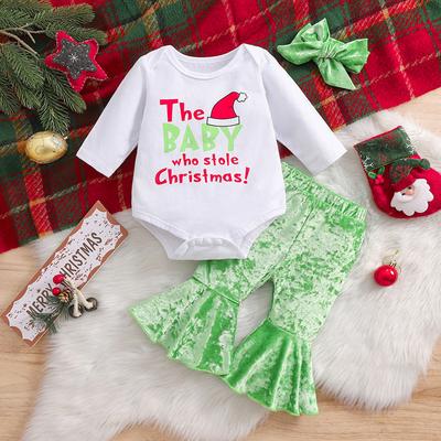 Baby Mädchen Weihnachts-Outfit-Set, süßer Body mit Buchstaben-Print, trendige Schlaghose mit Haarband