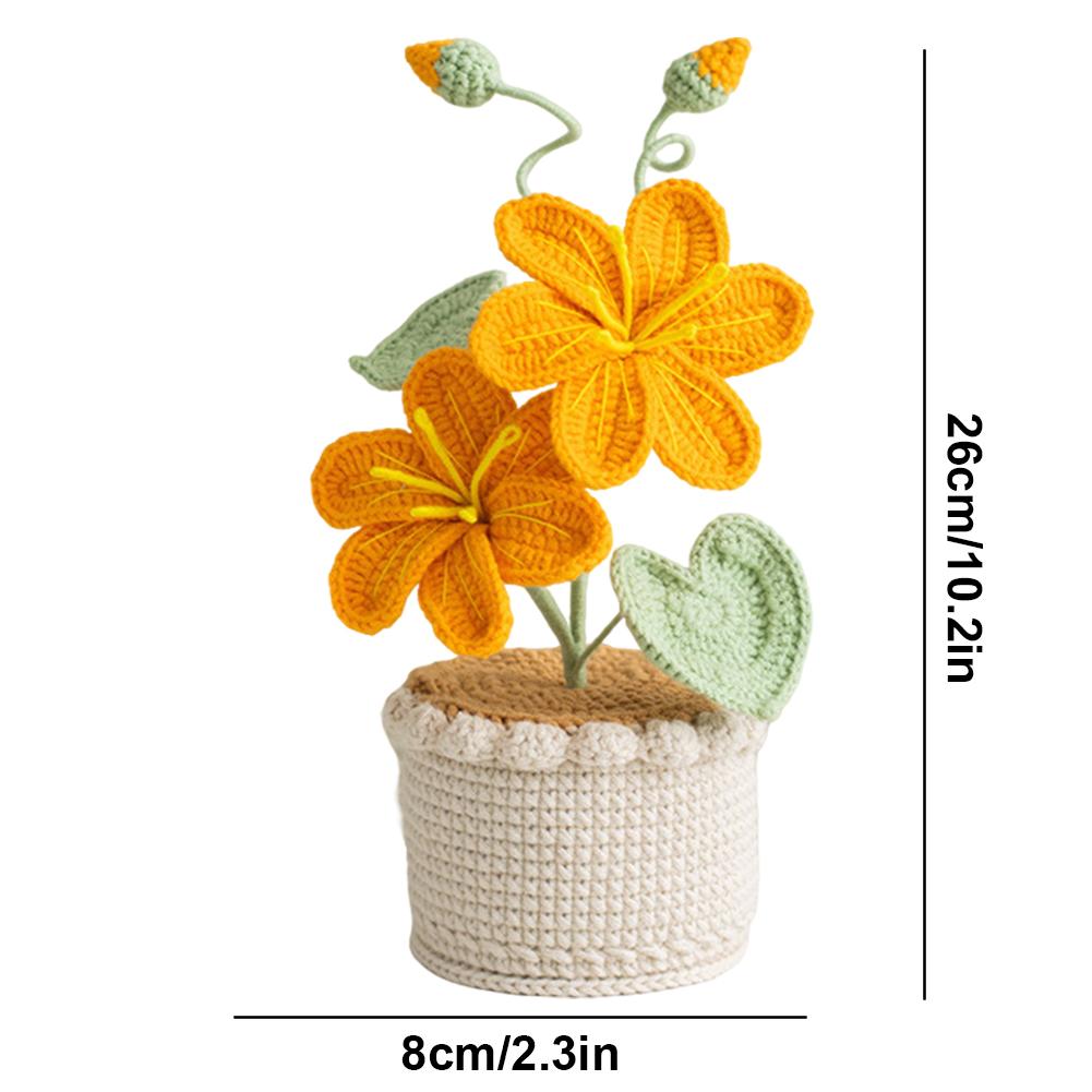 Finished Handmade Crochet Flower Hand Knitted Potted Plants Crochet Faux Flower DIY Crochet Flowers Home Car Decor Unique Gifts