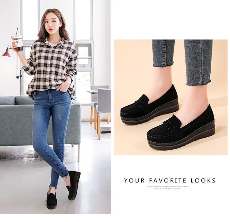 Genuine Leather Women's Sneakers - Spring/Autumn Style, Thick-Soled Wedge Platform, Large-Size Korean Mom Shoes