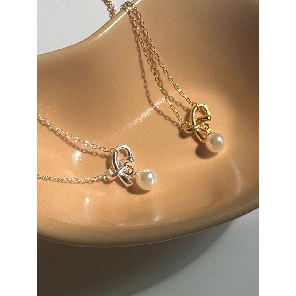 Silver925 Pearl Pretzel Necklace (2Color)