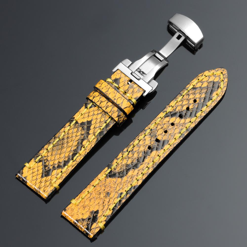 Cinturino Orologio in Pelle di Mucca Vintage 18/20/22mm Braccialetto in Vera Pelle Fatto a Mano Cinghie con Motivo Embossato Pelle di Serpente/Squalo Opaco Lucido