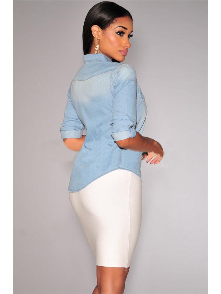 Vintage European-American Style Long-Sleeve Denim Shirt for Women