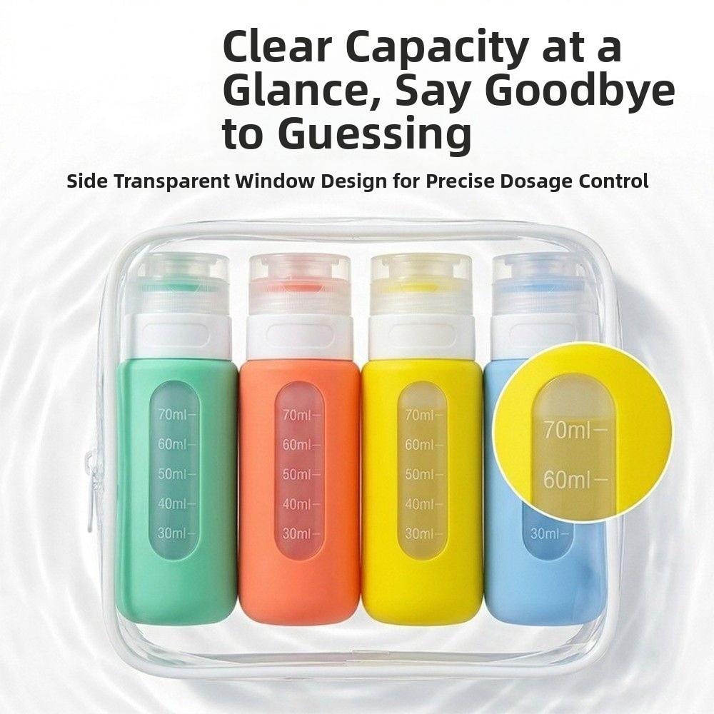 4Pcs/Set Reusable Travel Refillable Bottles Set Silicone Shampoo Container Liquid Dispenser Lotion