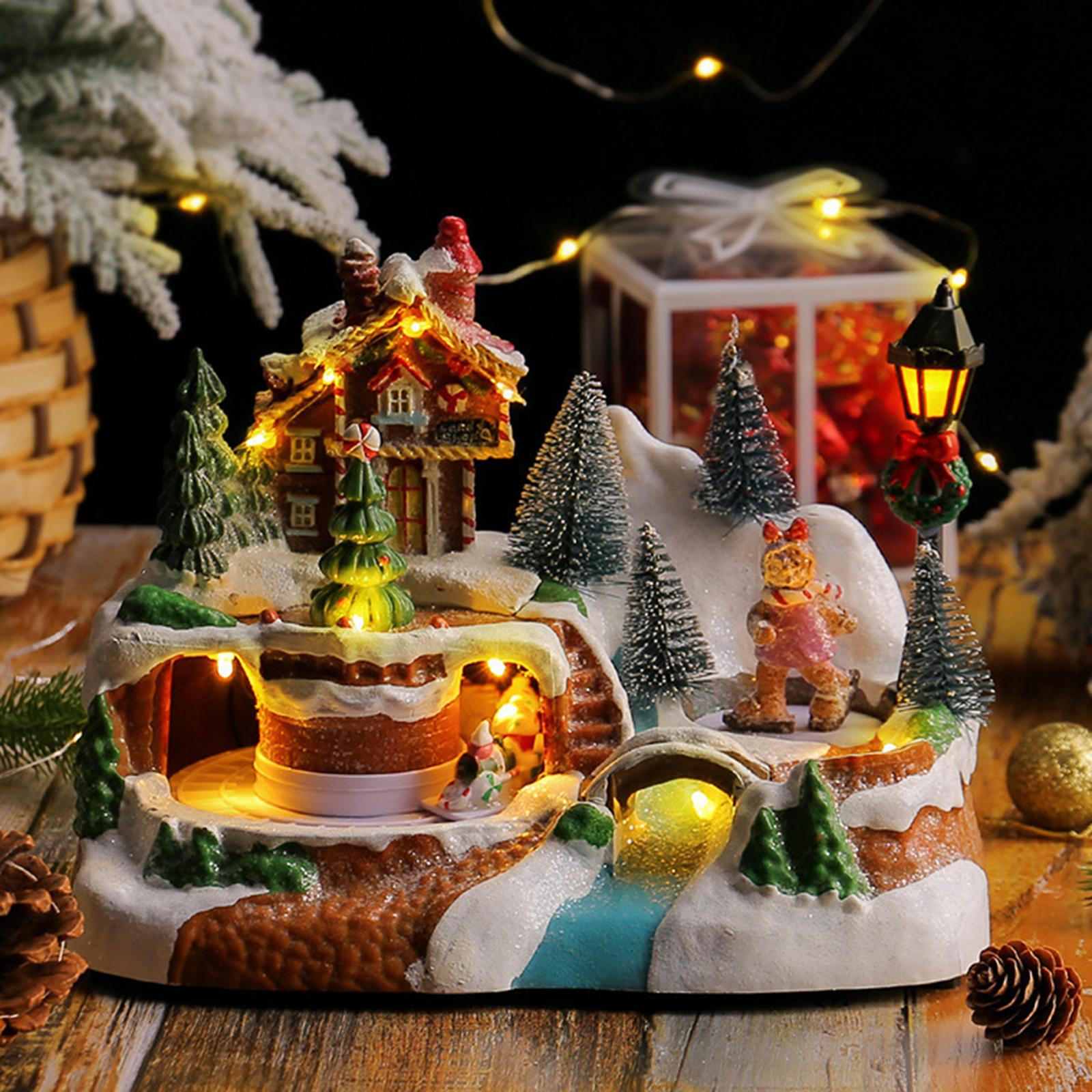 Christmas Music Up Ornament Musical Box with Colorful Resin Craft Festive Table Centerpiece Rotating Train