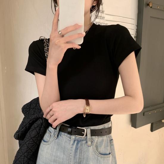 

Женская приталенная футболка с круглым вырезом и коротким рукавом, пуловер, однотонная эластичная мягкая футболка, уличная одежда