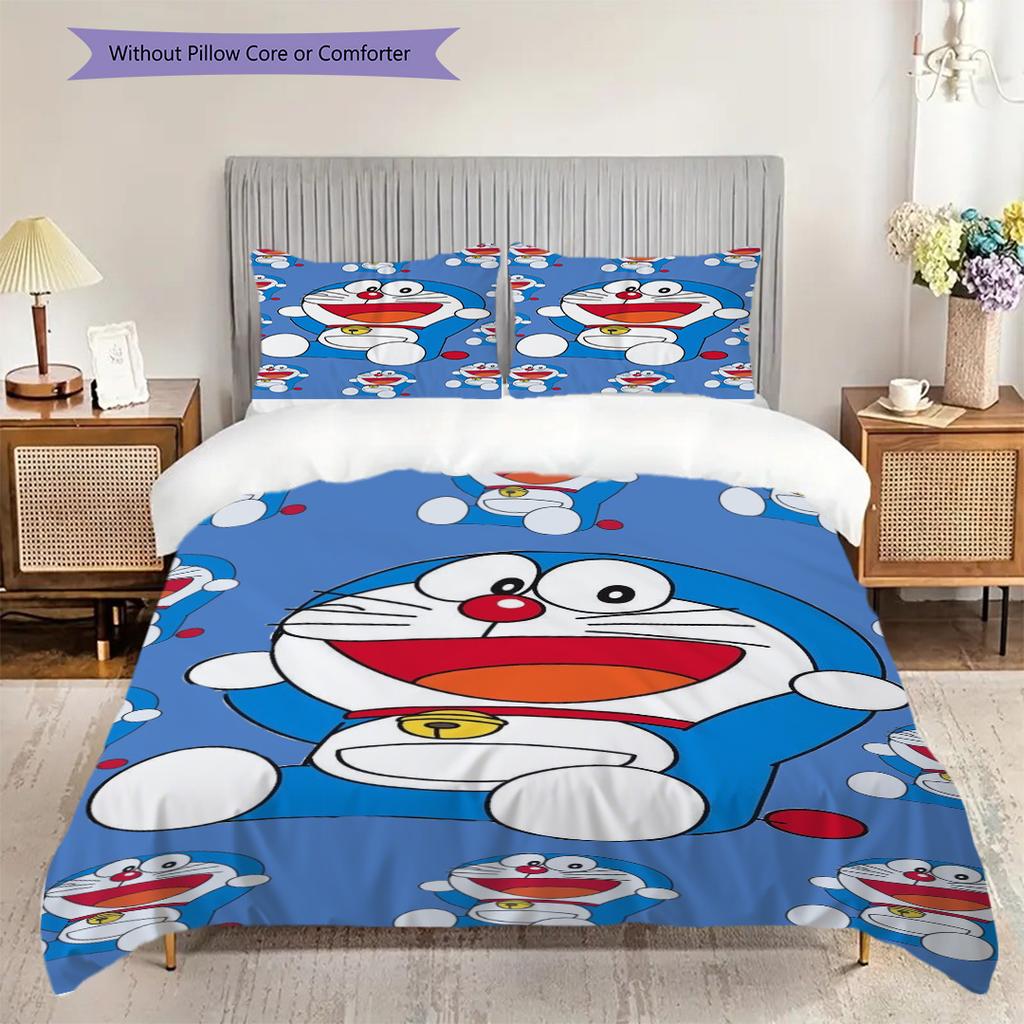 Ropa de cama Doraemon Azul Lindo 1 Funda Nórdica 2 Fundas de Almohada Sin Relleno Juego de Ropa de Cama Funda Nórdica y Funda de Almohada Regalo de Navidad Cumpleaños