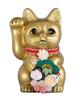 Good Luck Cat Waraku Okame Hyottoko Right Hand Lucky Cat Lucky Feng Shui Ornament Offering Box Gold (M-SIZE Gold) raised/Ceramics Maneki-neko (okm_M