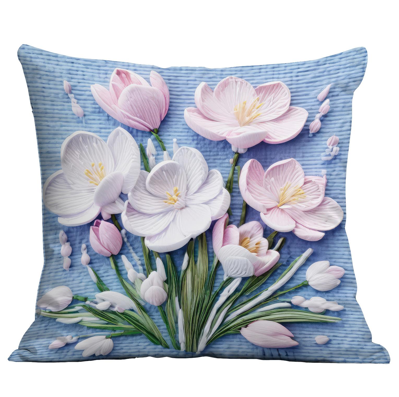 

New Imitation Three-dimensional Blue Floral Pillowcase Home Living Room Sofa Cushion Pillowcase 45 * 45Cm