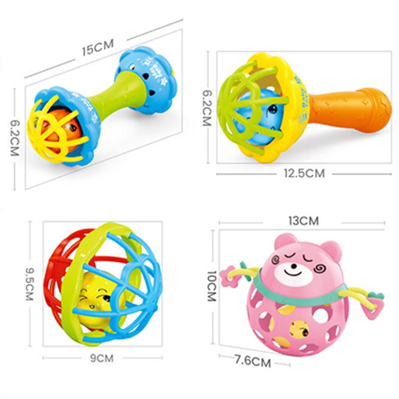 Infant Silicone Cartoon Rattle Teether Toys Anti Thumb Sucking Handheld Easy Grip Educational Hand Bell Toys Gift For Toddler