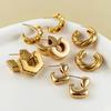Fashion Chunky C Shape Twisted Hoop Earrings for Women Stainless Steel Thick Geometric Earring Punk Hiphop Zircon Brincos 2024