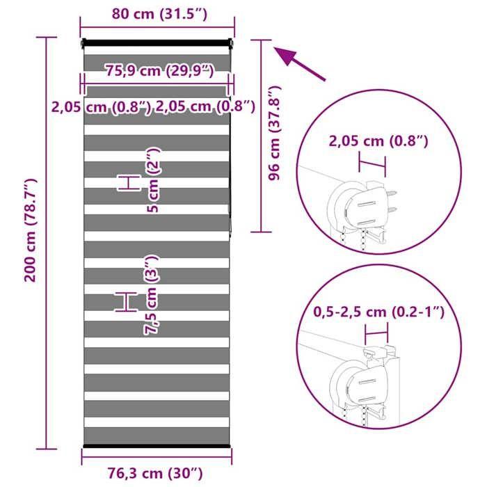 VidaXL Store zèbre noir 80x200 cm largeur du tissu 75,9 cm polyester, store à enrouleur zébré, store zébré pour fenêtre, 4014257
