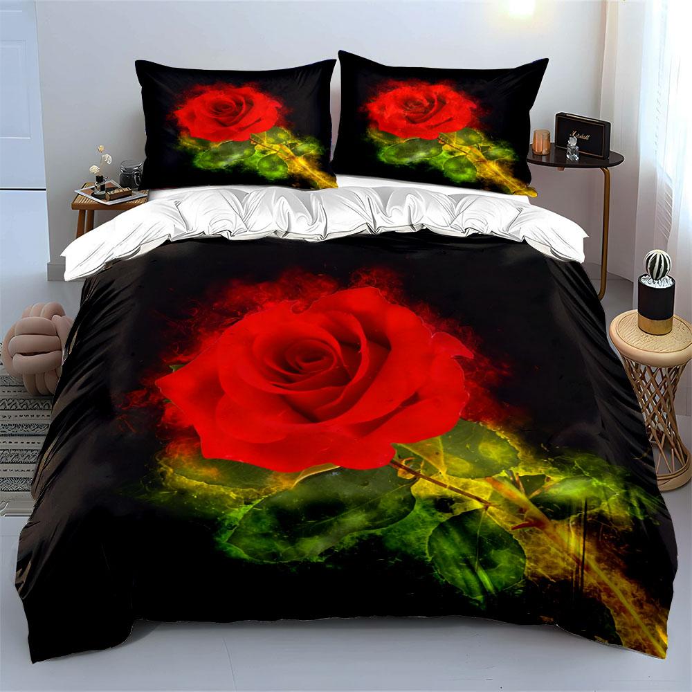 Romantic Rose Set Decoration Gift Soft Comfortable Duvet Cover Bedding Set Included 1*Duvet Cover & 2*Pillowcases, Gift