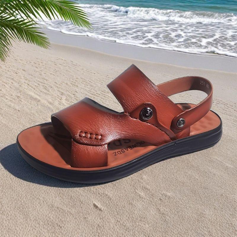 Men's sandals summer new breathable casual youth trend beach shoes non-slip open-toe dual-purpose soft leather cool slippers
