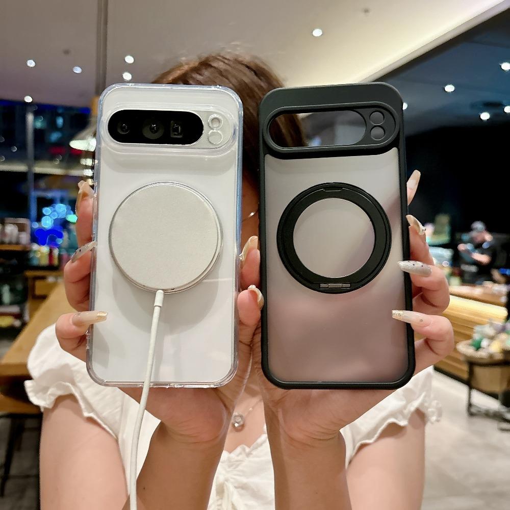 For  Matte Rotating Bracket Case for Google Pixel 10 9 Pro XL 8 7 6 9A 8A 7A 6A Holder Stand Transparent Shockproof Cover