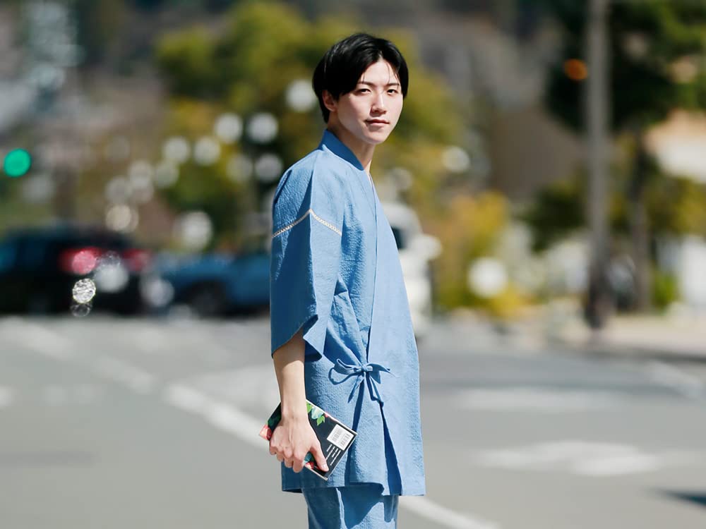 Tayutaf Perfect Day Stylish Shijira Cool and Size Brown Men's Jinbei, Father's Gift, Weave, Comfortable, M,