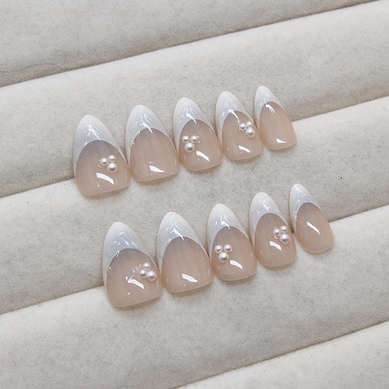 French Nail Patch Removable Nail Three-Dimensional Ocean Wear Nail Pearl Nail Patch Fairy Diamond 24 Pieces
