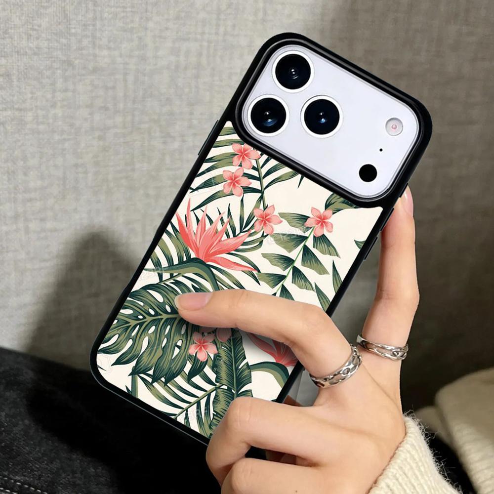 Capa Hülle für iPhone 17 Air 16 Pro Max 15 Plus 11 13 Mini 14 12 Rückseite Handyhülle Retro Tropische Blumen