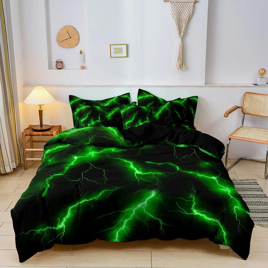 Lightning Crack Texture 3D Bedding Set Glowing Thunder Print Duvet Cover Pillowcase Bedroom Decor Gift