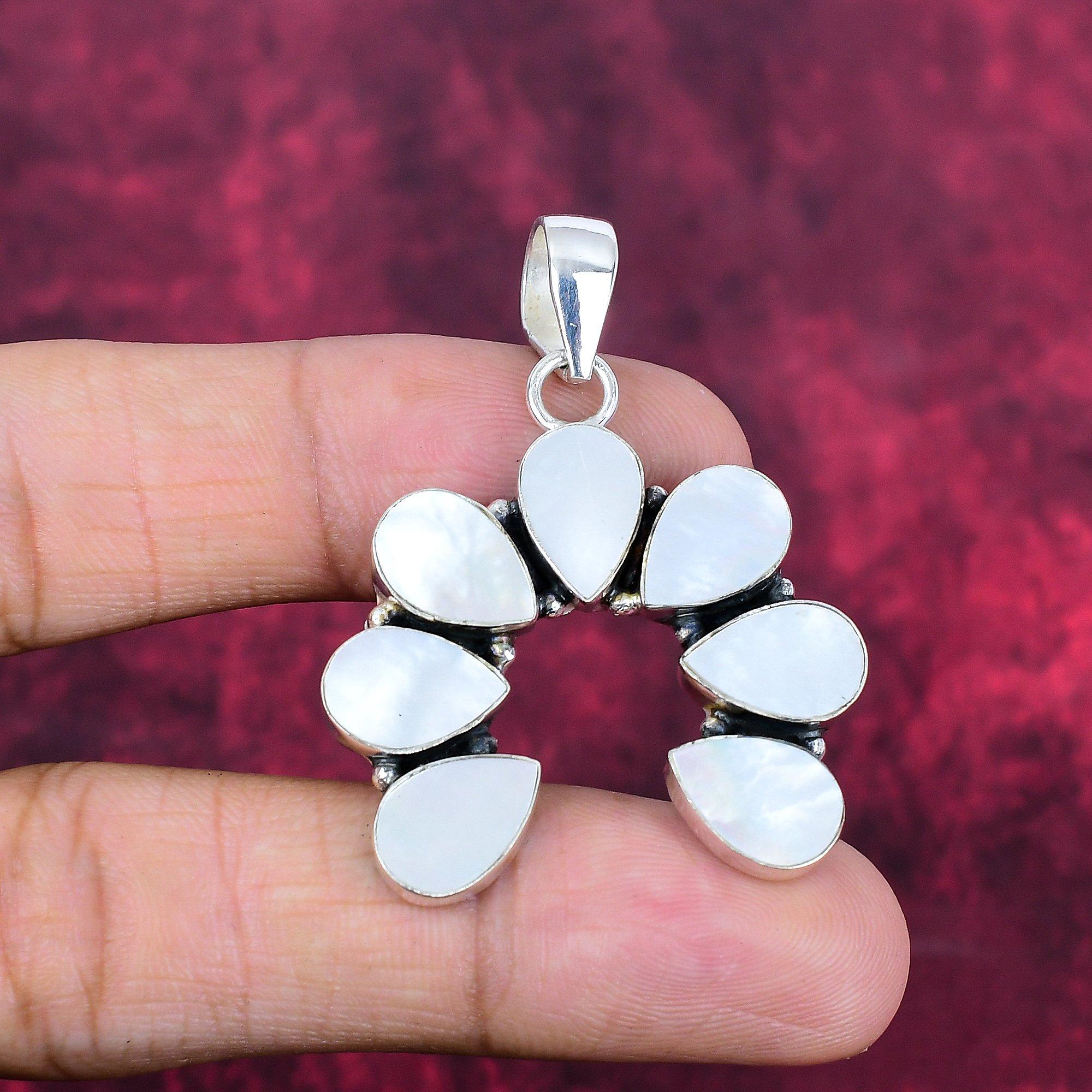 

Mother of Pearl Pendant Gemstone Pendant 925 Solid Sterling Silver Pendant, Handmade Jewelry Anniversary Gift 2.55 Inches