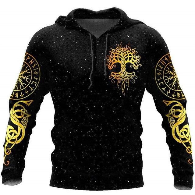Menn Hettegenser Vikings Odin S Skull 3D All Over Printed Mote Hettegensere Unisex Høst Casual Dame Streetwear Pullovere