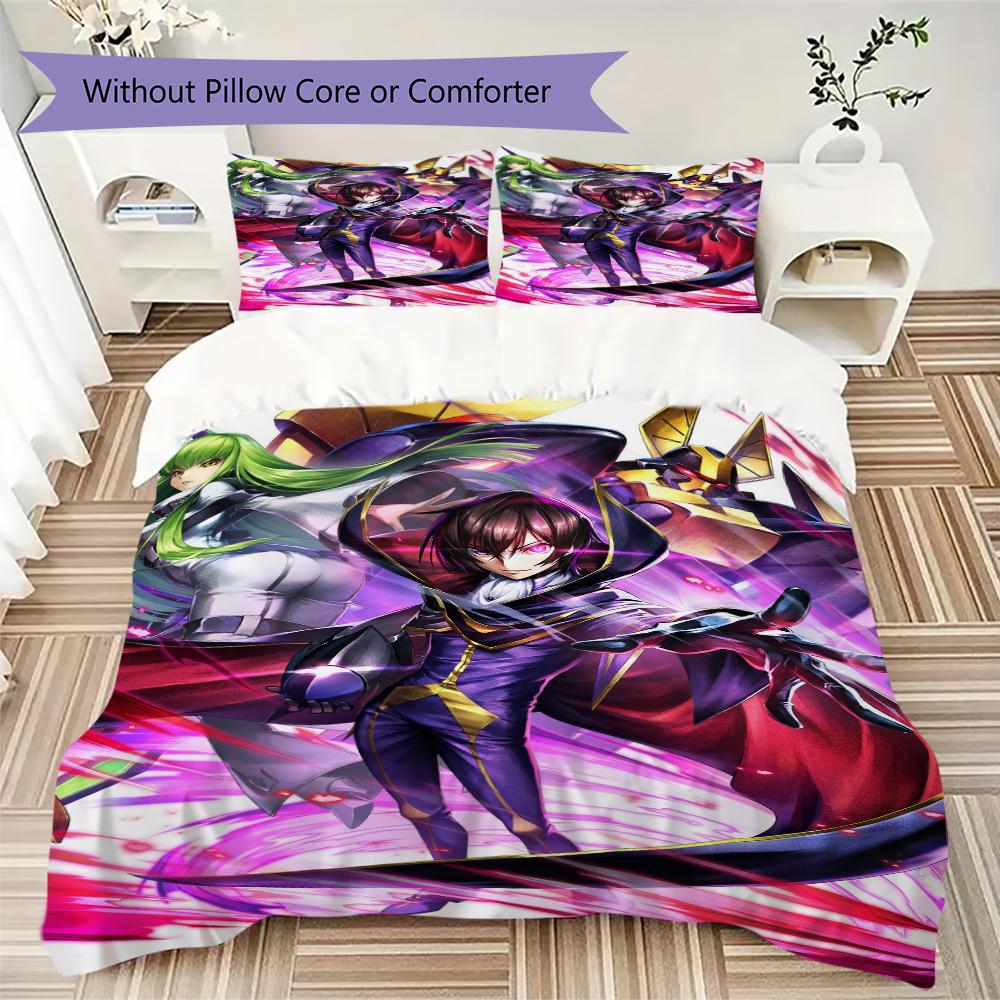 Code Geass Pattern Bedding,Quilt Set Quilt Cover Pillowcase Home Birthday Gift(1 * duvet cover + 2 * pillowcase, without core)_lx