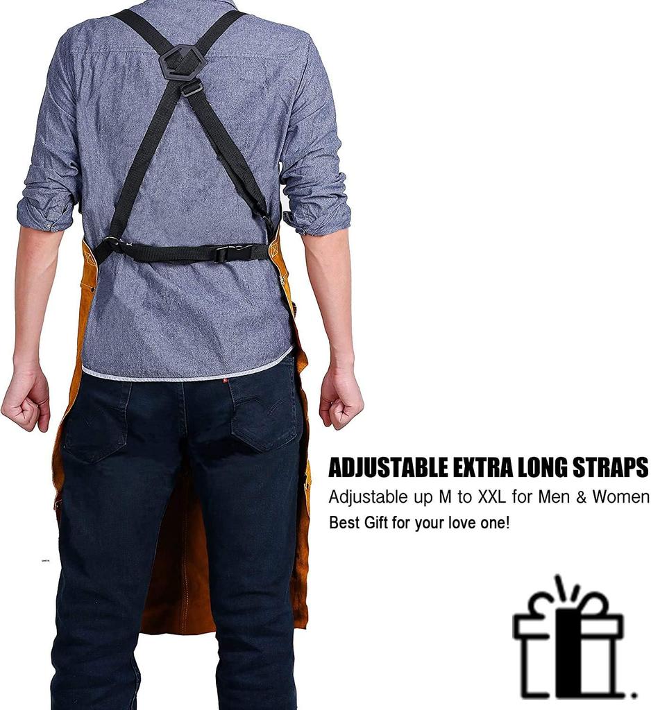 QeeLink Cowhide Welding Apron with 6 Pockets, 61 X 107 Cm